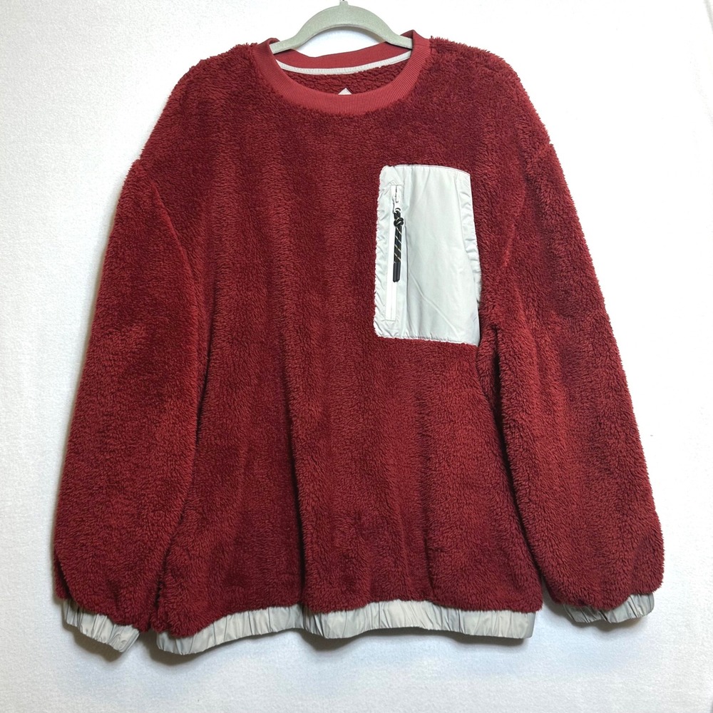 UGG Fleece Pullover Men XL Burgundy Sherpa Crewneck Sweatshirt Pocket